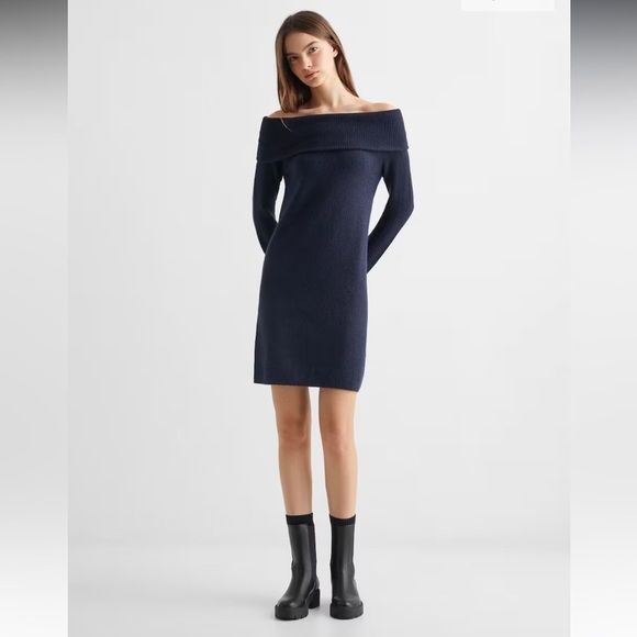 MANGO TEEN GIRL Off-shoulders dress- Navy- Small - Picture 6 of 7